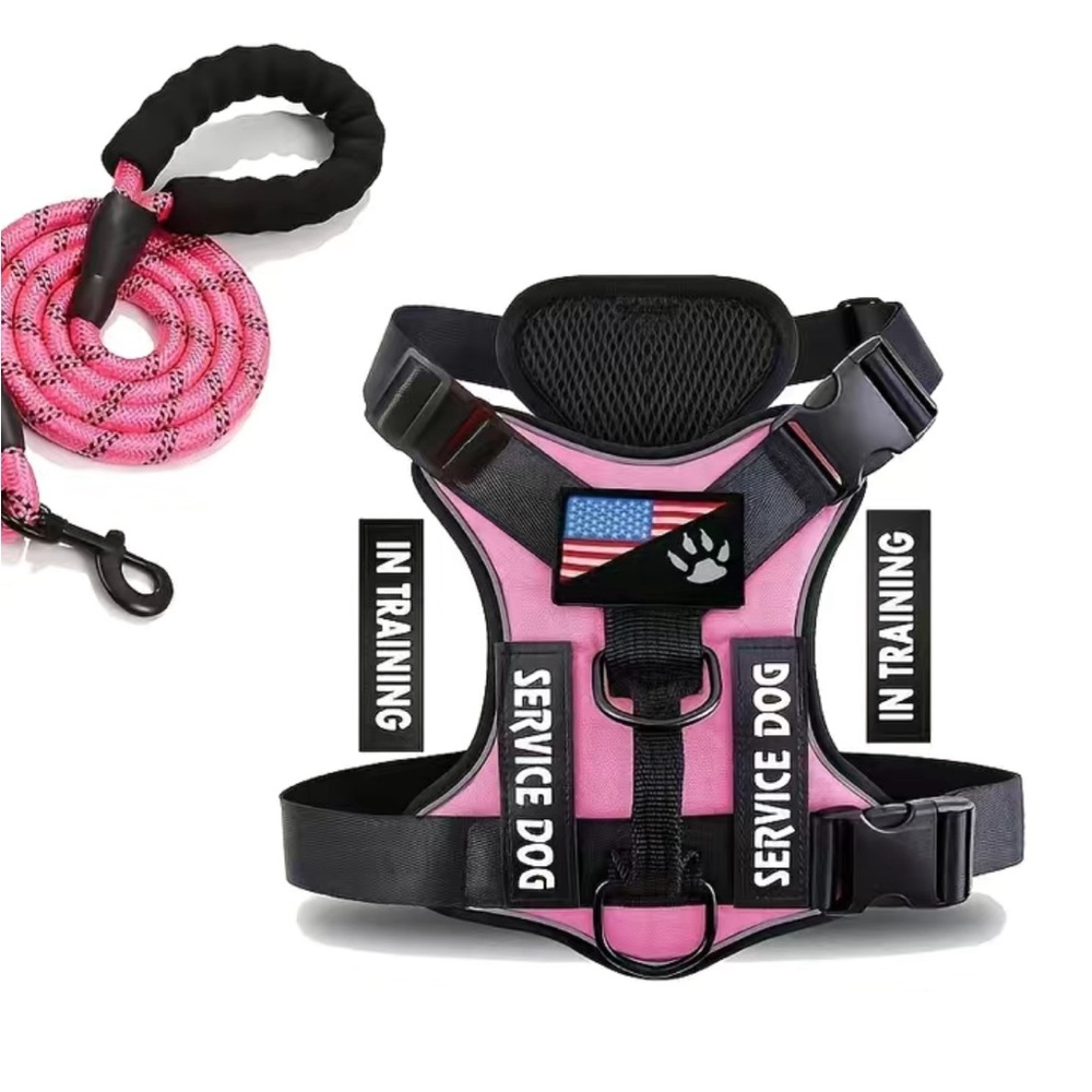 Medium-Service Dog Harness With Leash, Reflective Dog Vest With 5 Pc patches